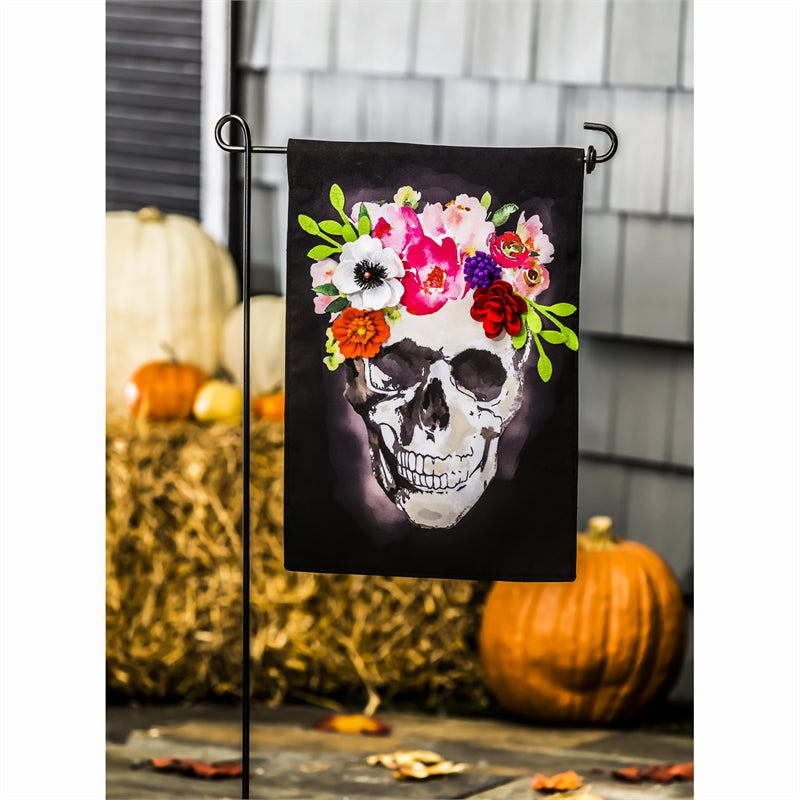 Floral Crowned Skull Garden Linen Flag,14l8647bl