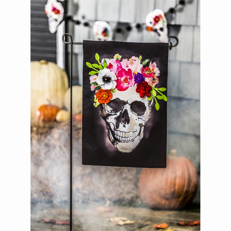 Floral Crowned Skull Garden Linen Flag,14l8647bl