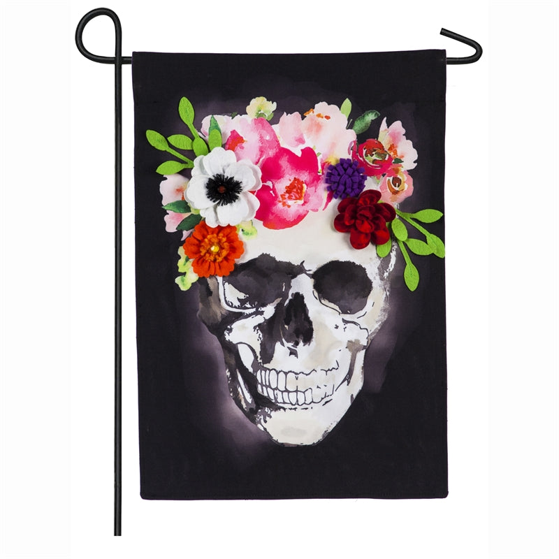 Floral Crowned Skull Garden Linen Flag,14l8647bl