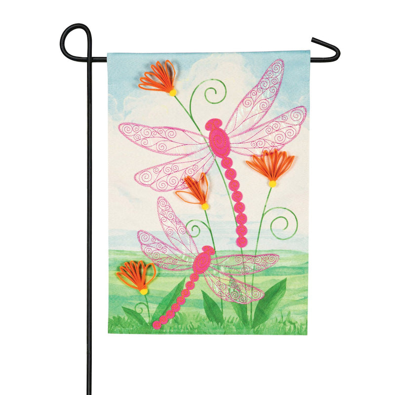 Dragonflies Quilled Look Garden Linen Flag,14l8894bl