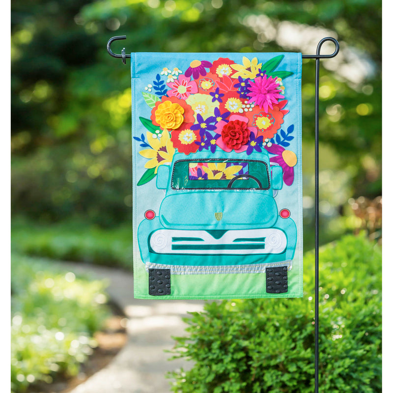 Mint Flower Truck Garden Linen Flag,14l8908bl