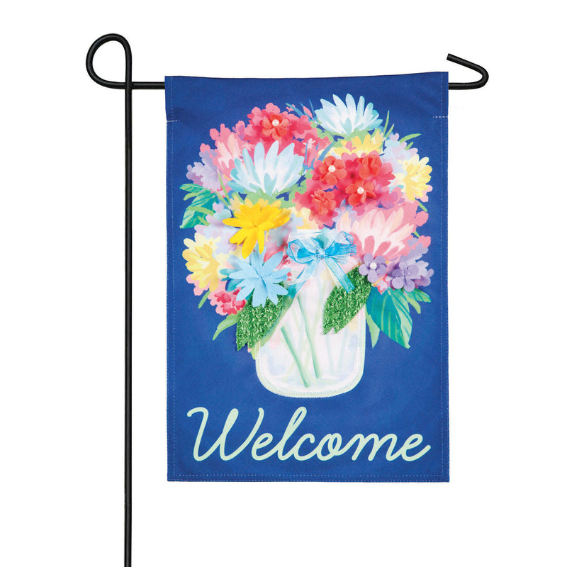 Floral Mason Jar Garden Linen Flag,14l9028