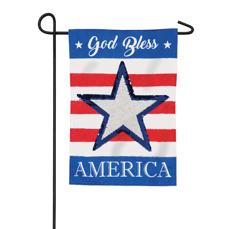 God Bless America Reversible Star Garden Linen Flag,14l9173bl