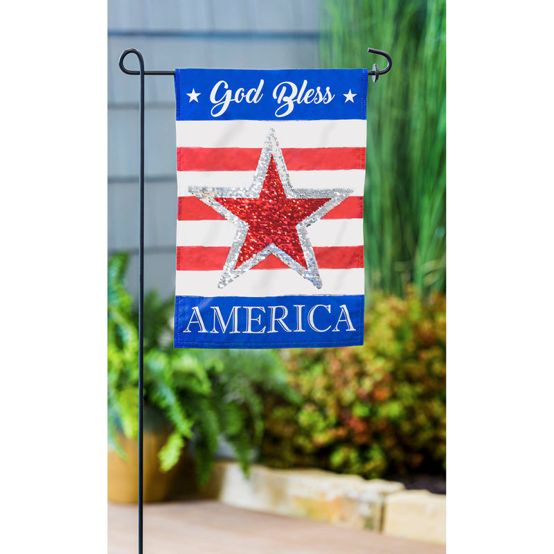 God Bless America Reversible Star Garden Linen Flag,14l9173bl