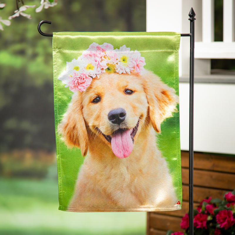 Golden Lab with Flower Crown Lustre Garden Flag,14lu11282