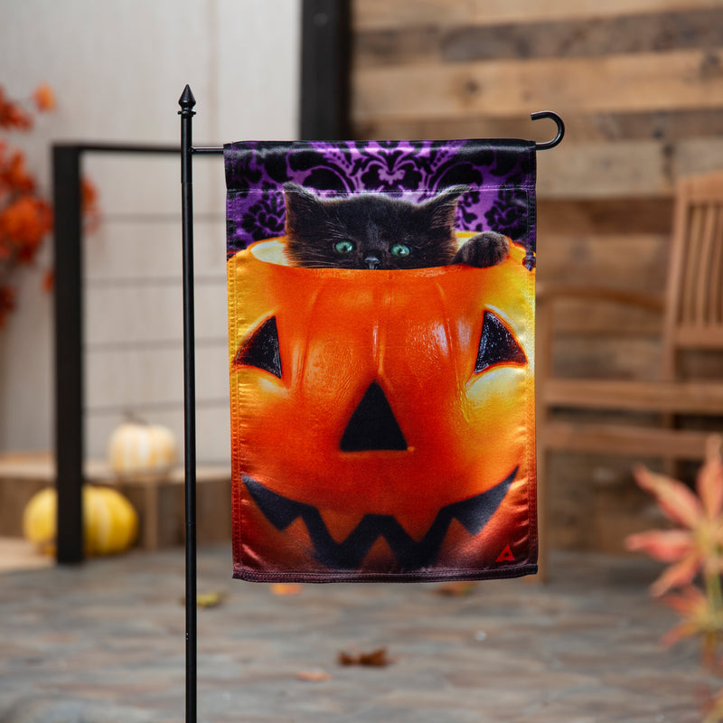 Kitten in Pumpkin Bucket Lustre Garden Flag,14lu12038