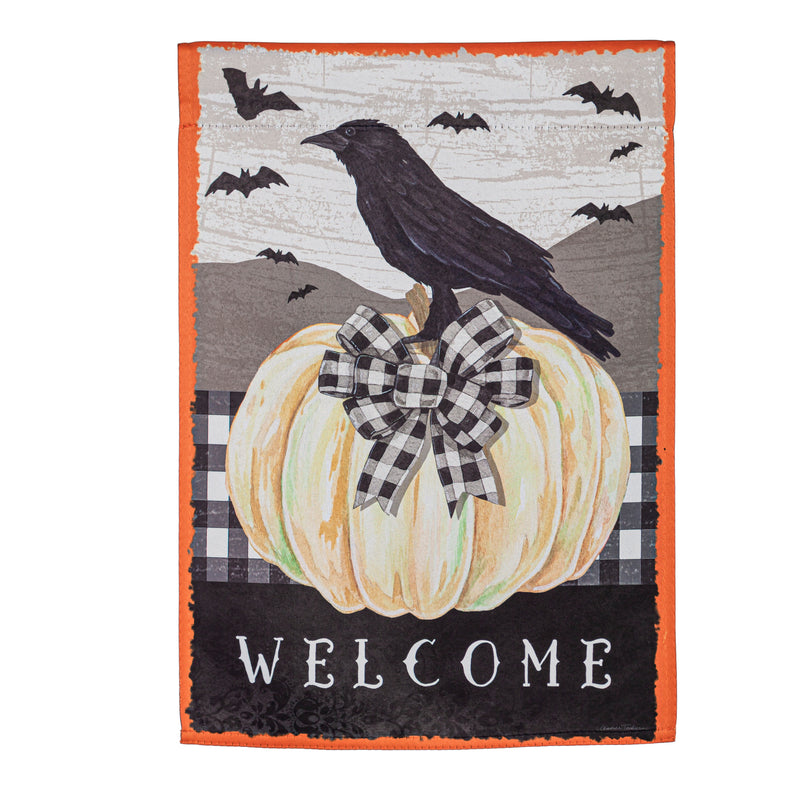 White Pumpkin with Black Crow Garden Suede Flag,14s10970