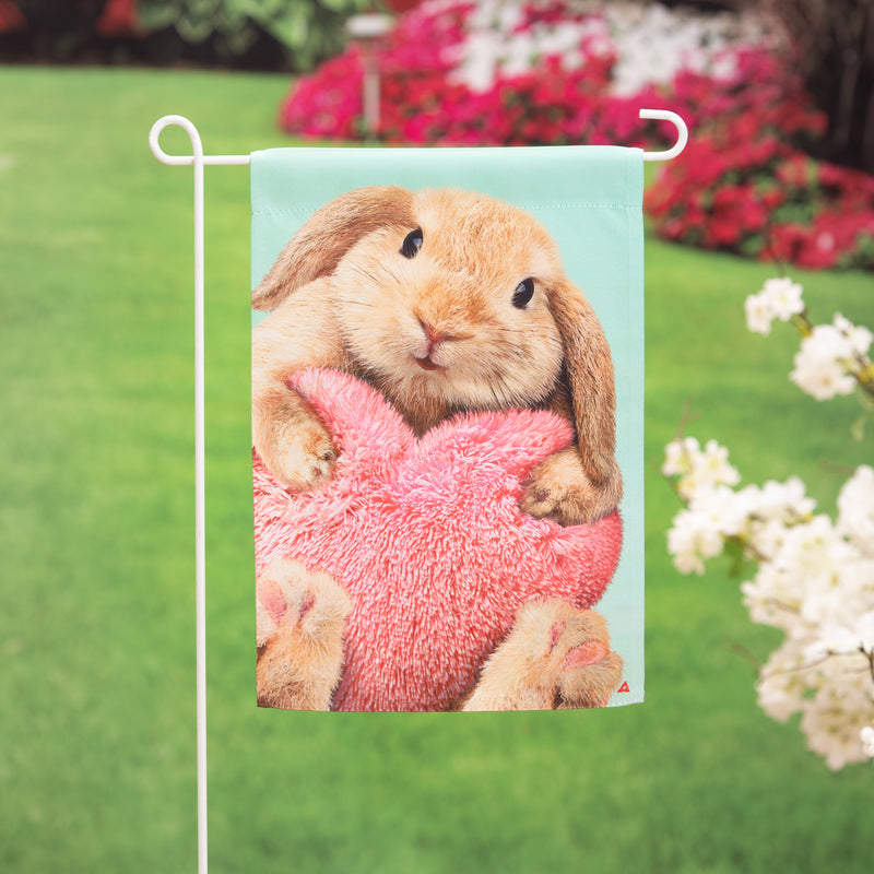 Bunny with Heart Pillow Suede Garden Flag,14s11280