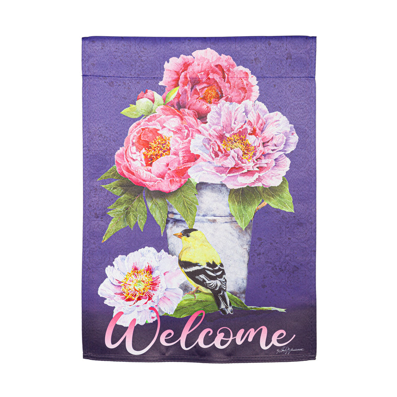 Bucket of Peonies Suede  Garden Flag,14s11719