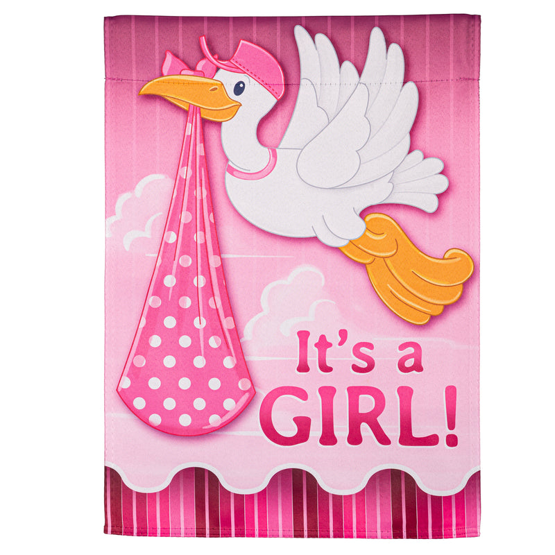 Stork with Special Delivery Suede Garden Flag, Girl,14s11964