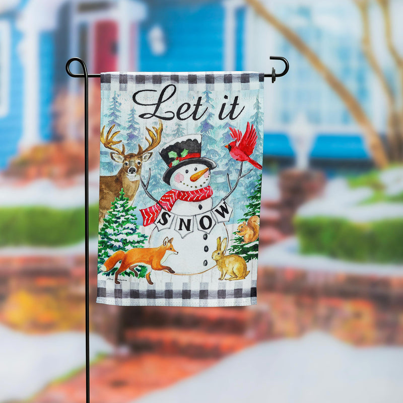 Let it Snow Snowman and Woodlands Suede Garden Flag,14s12368