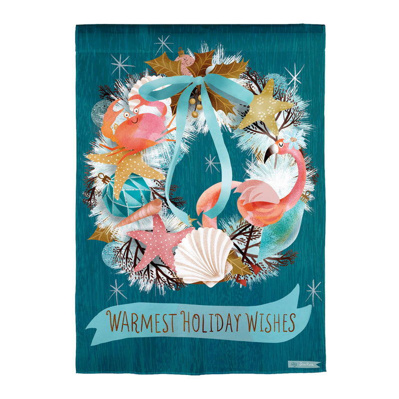 Coastal Christmas Wreath Suede Garden Flag,14s12428