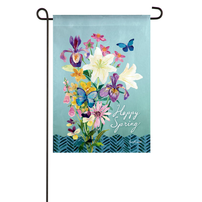 Happy Spring Floral Garden Suede Flag,14s9512