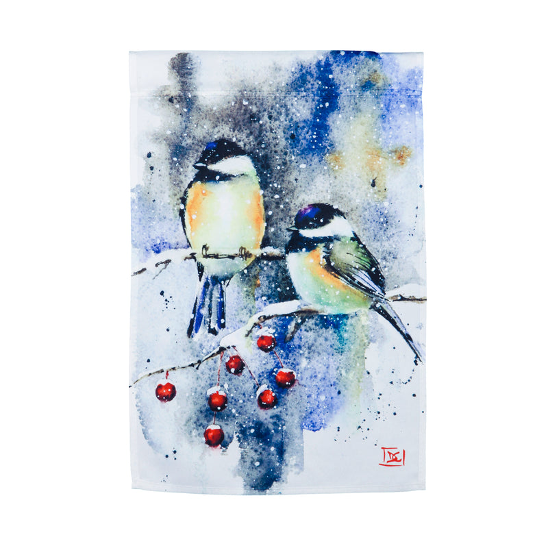 Chickadee and Crabapple Garden Satin Flag,14a9309