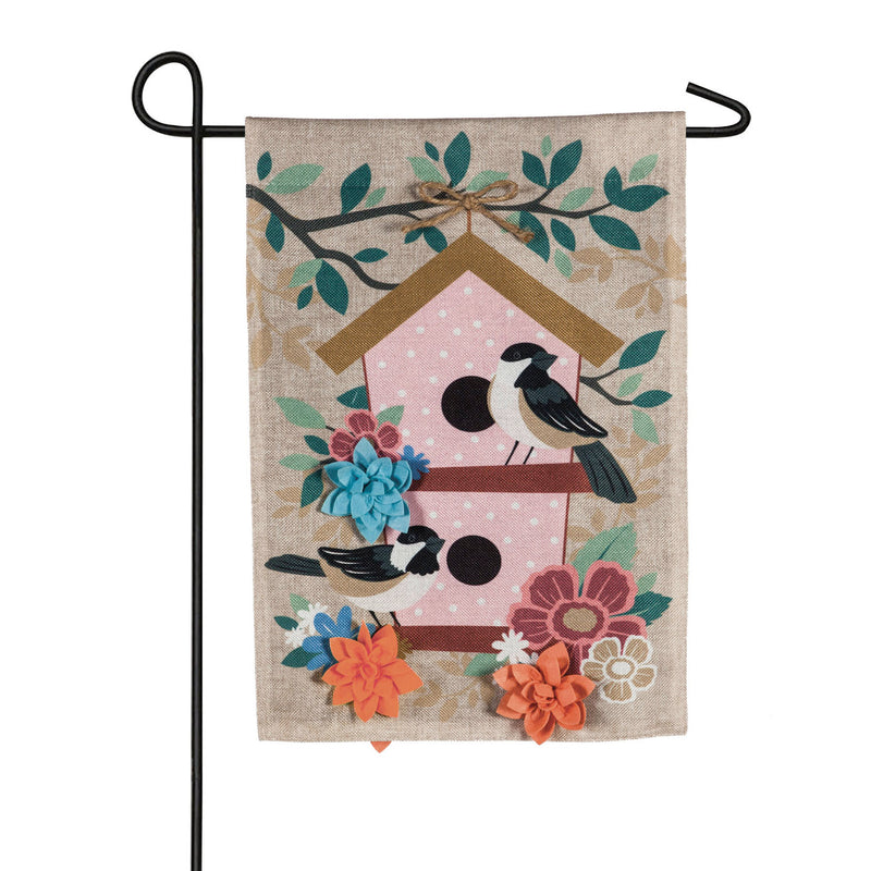 Chickadee Dot Birdhouse Garden Burlap Flag,14b8994