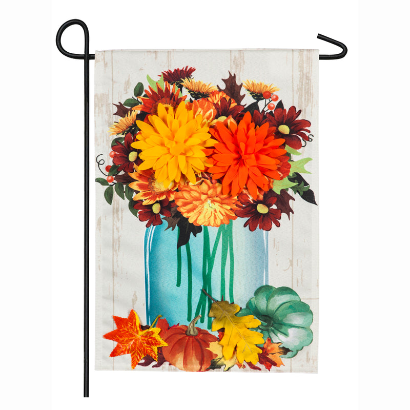 Fall Mums Floral Mason Jar Garden Linen Flag,14l8652bl