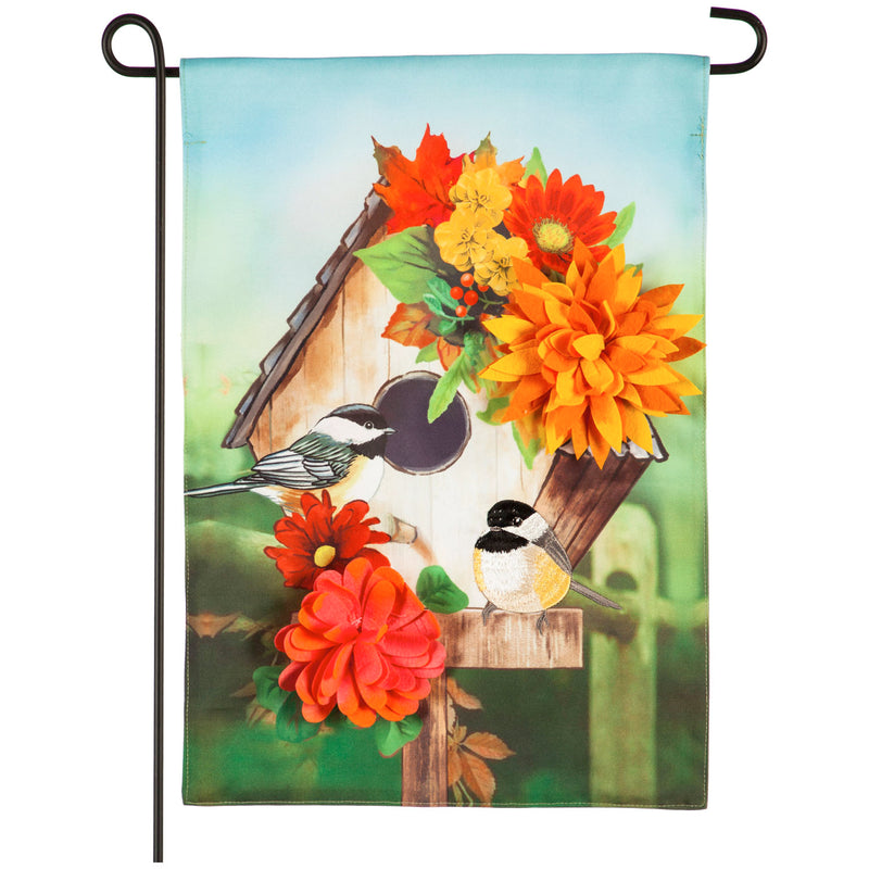 Chickadee Floral Birdhouse Garden Linen Flag,14l9406