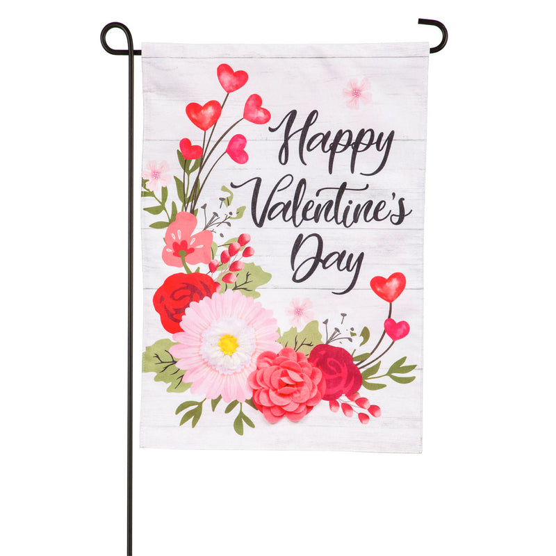 Valentine's Day Shiplap Floral Garden Linen Flag,14l9476