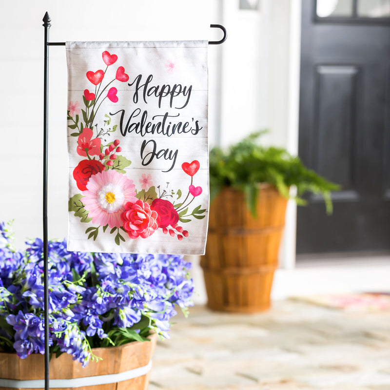 Valentine's Day Shiplap Floral Garden Linen Flag,14l9476