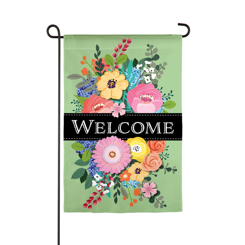 Spring Floral Swag Welcome Garden Linen Flag,14l9606bl