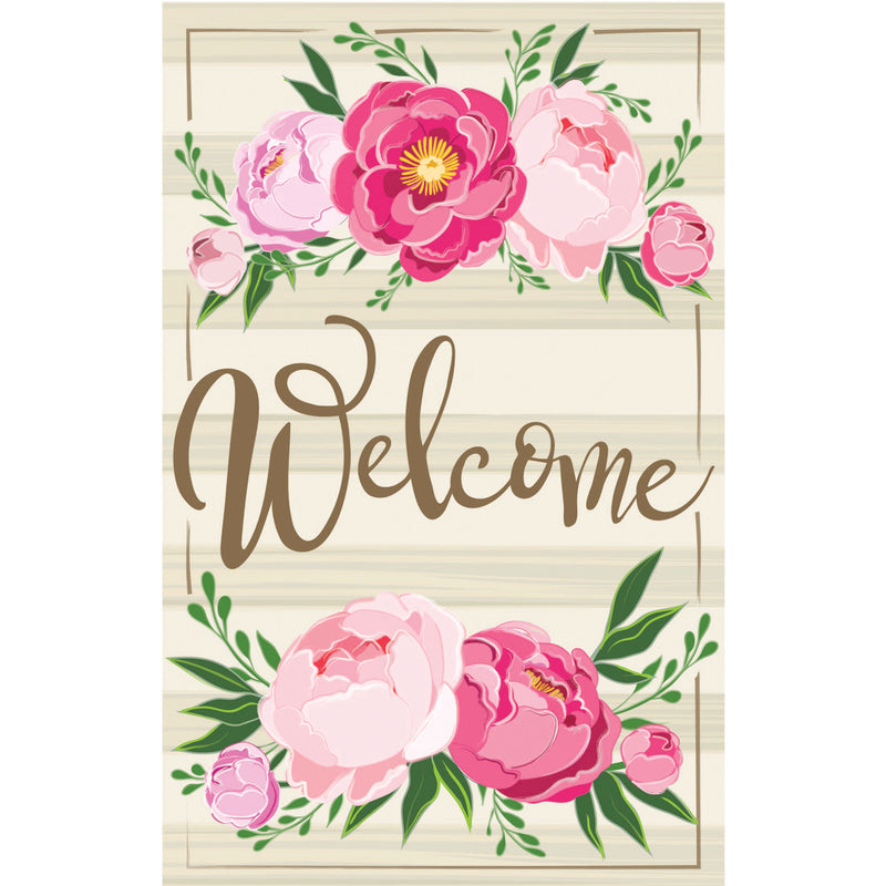 Peony Welcome Garden Linen Flag,14l9687