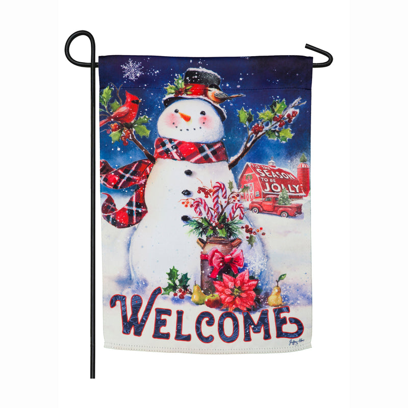 Christmas Barn Snowman Garden Suede Flag,14s8707