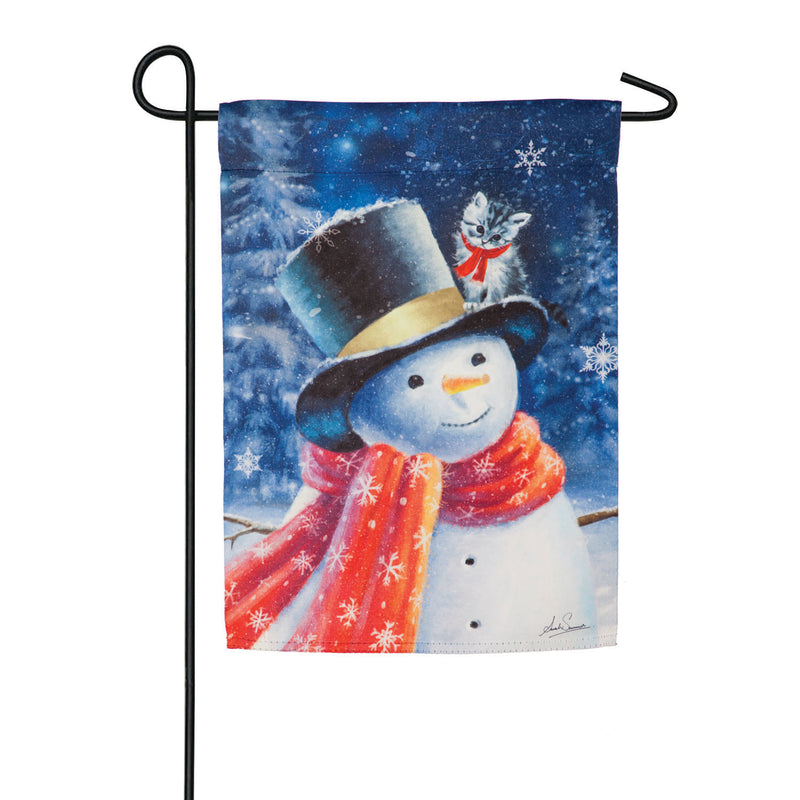 Snowman and Kitten Garden Suede Flag,14s9336