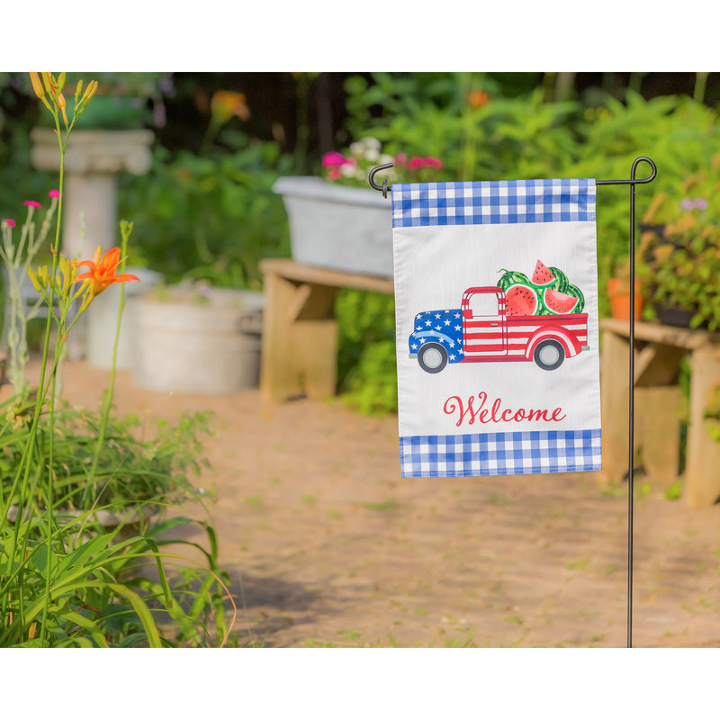 Patriotic Watermelon Truck Garden Strié Flag,14t9714