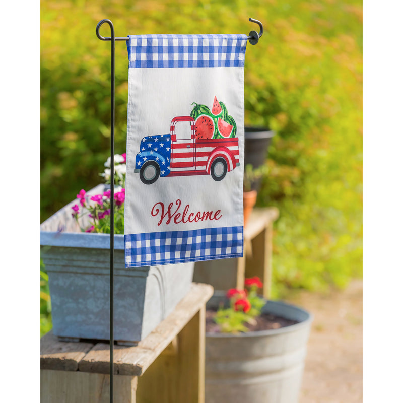 Patriotic Watermelon Truck Garden Strié Flag,14t9714