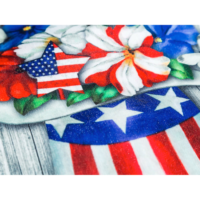 Patriotic Hat Floral Bouquet Garden Strié Flag,14t9844