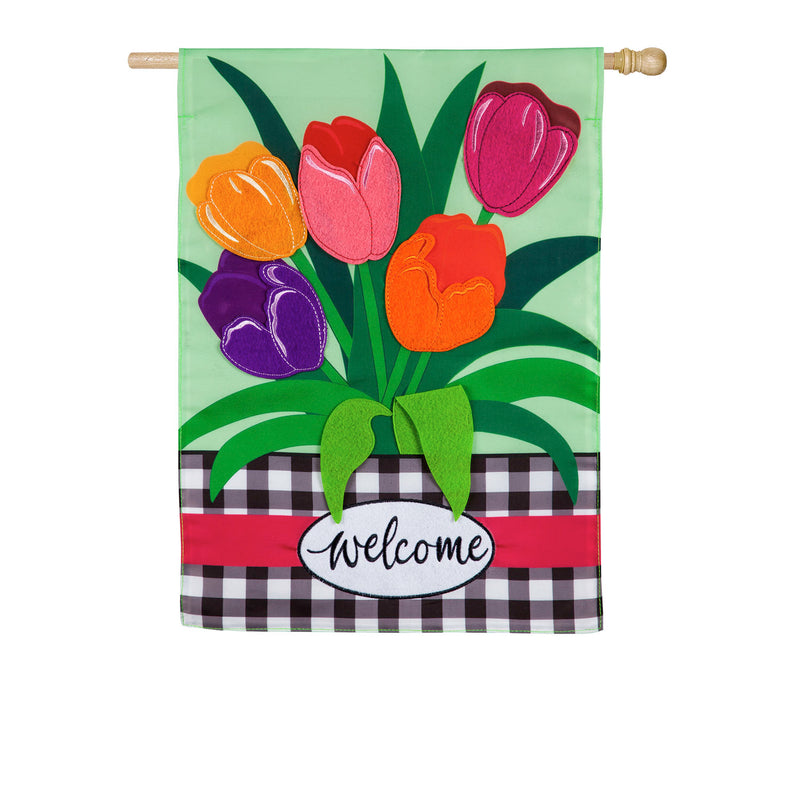 Welcome Spring Tulips House Applique Flag,159107