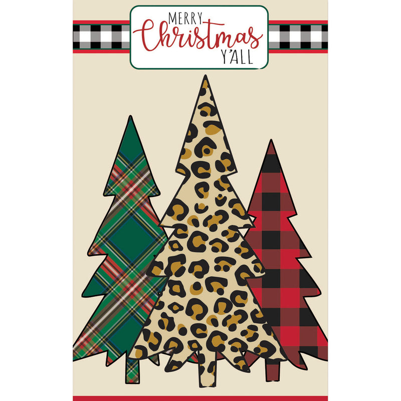 Mixed Print Christmas Trees House Applique Flag,159183sa