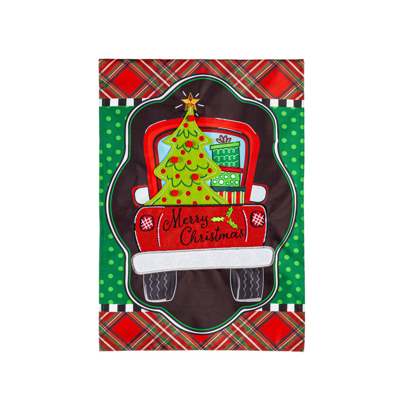 Patterned Christmas Truck Applique House Flag,159577