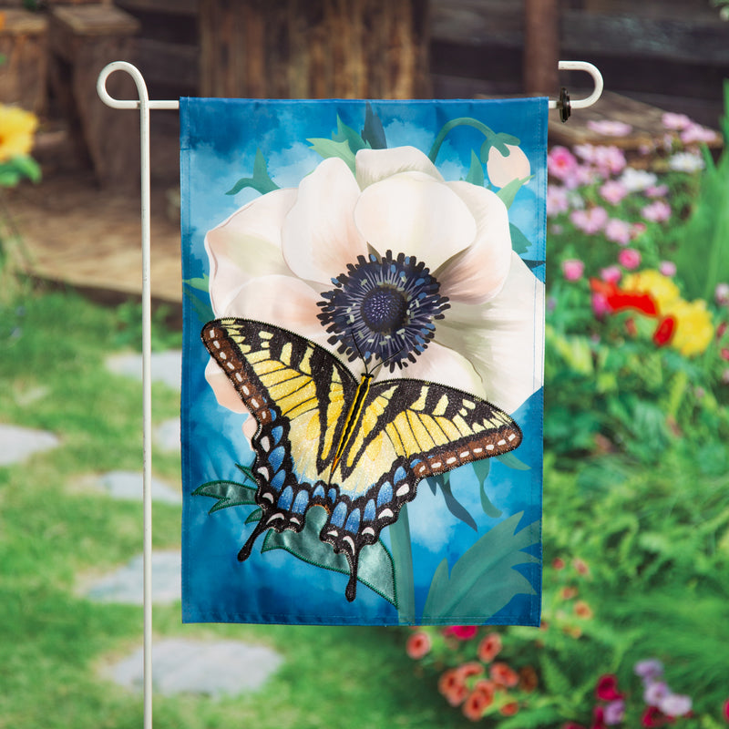 Anemone & Butterfly Applique House Flag,159679