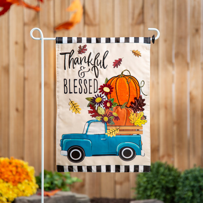 Thankful and Blessed Fall Truck Applique House Flag,159863