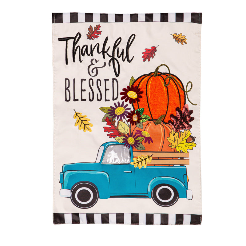 Thankful and Blessed Fall Truck Applique House Flag,159863