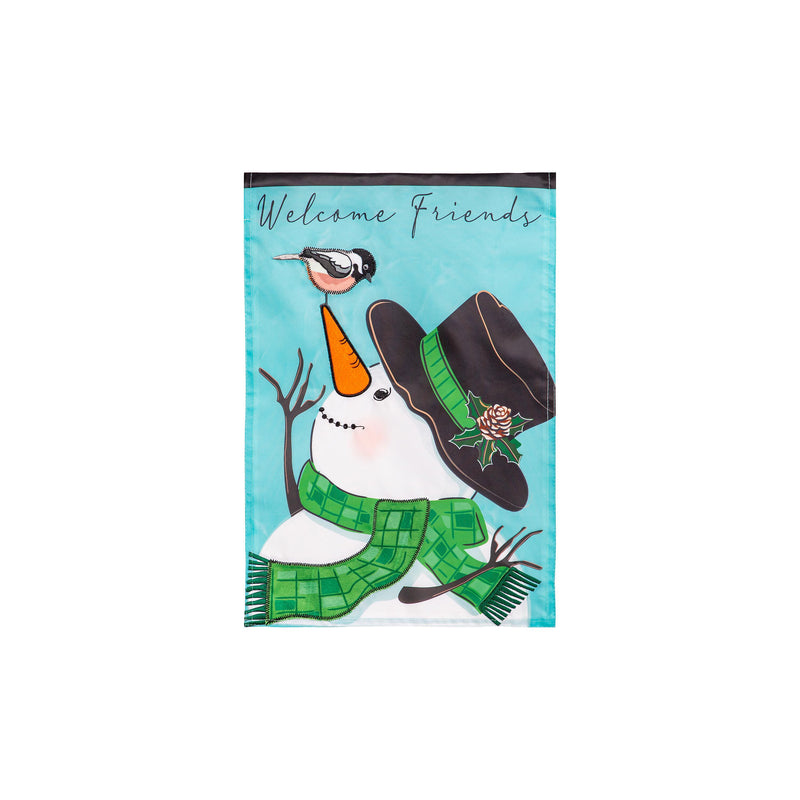 Snowman and Chickadee Applique House Flag,159917