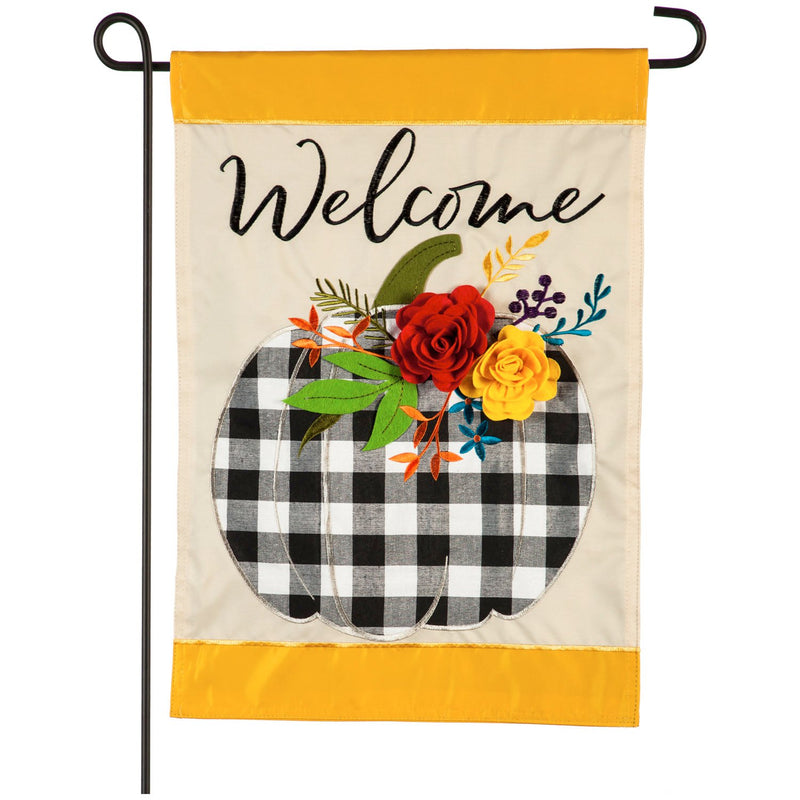 Welcome Floral Plaid Pumpkin Garden Applique Flag,169093