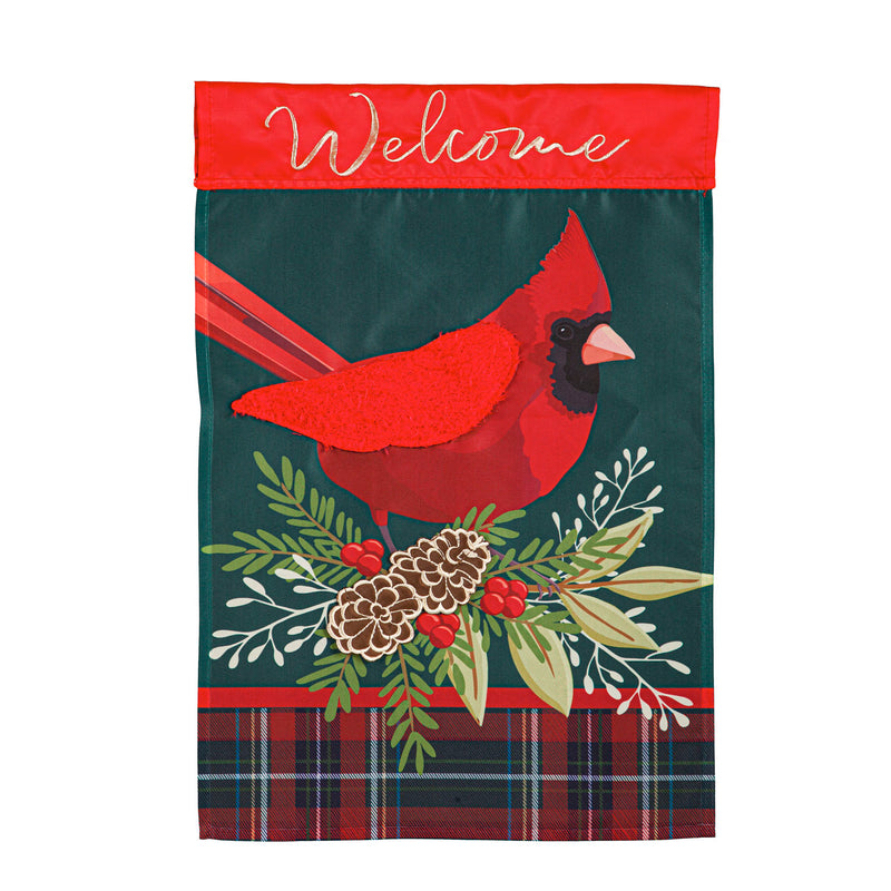 Plaid Cardinal Garden Applique Flag,169181sa