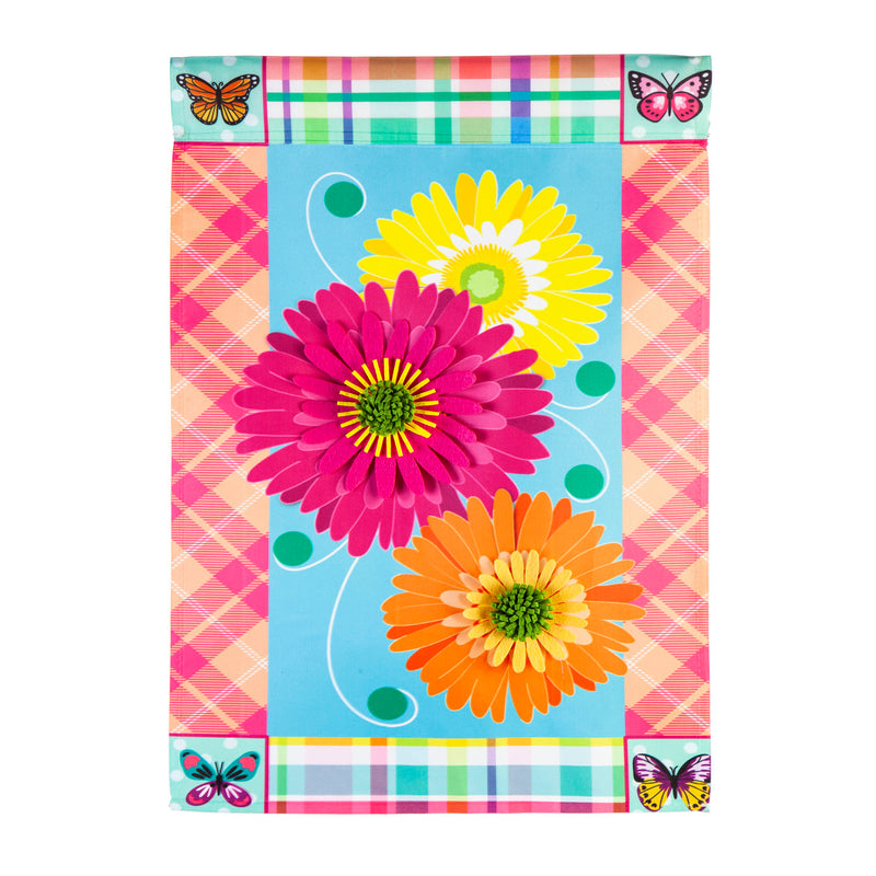 Patterned Border Gerber Daisy Garden Applique Flag,169246sa