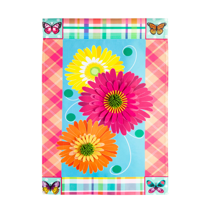 Patterned Border Gerber Daisy Garden Applique Flag,169246sa