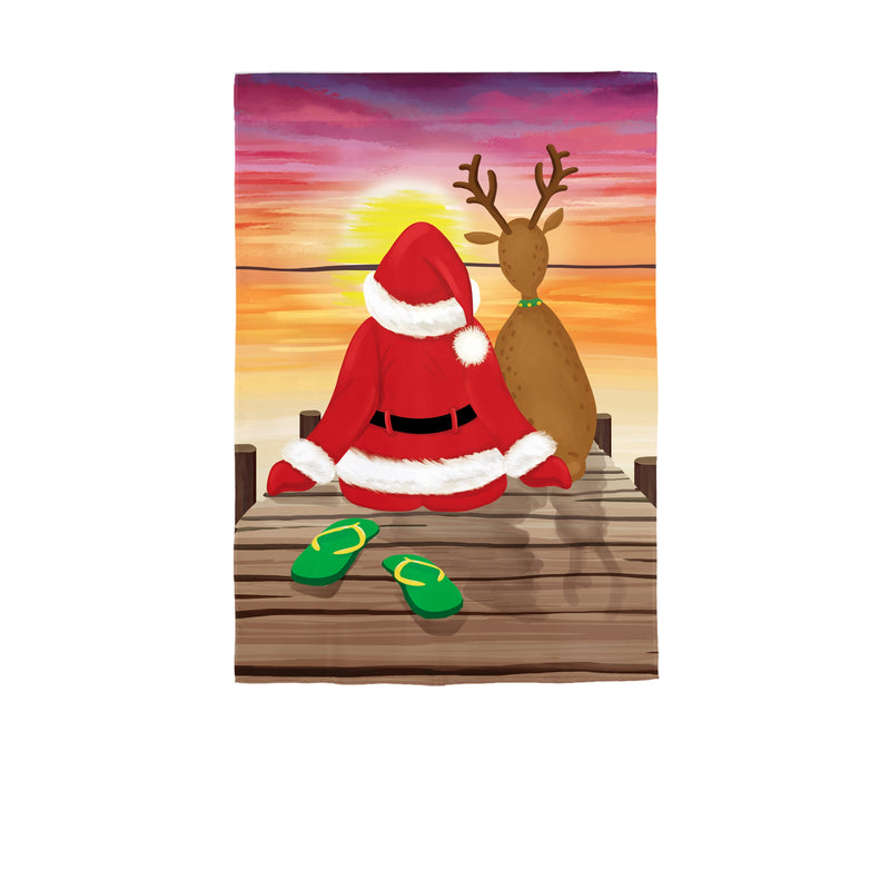 Santa and Deer Sunset Applique Garden flag,169966