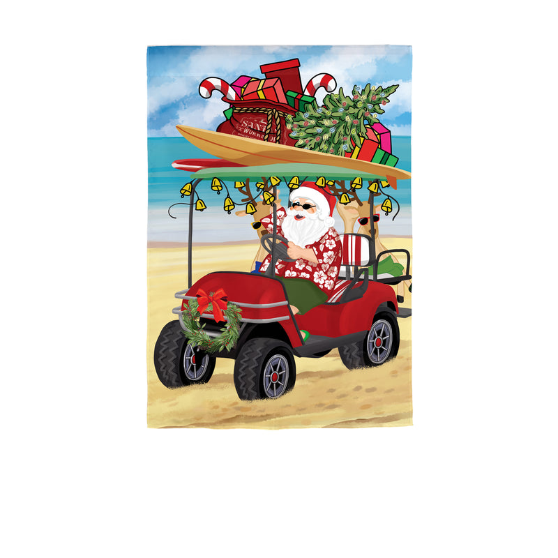 Santa Drive Golf Cart on Beach Applique Garden Flag,169967