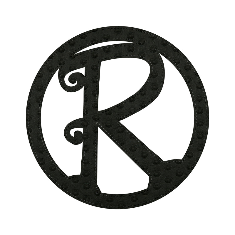 10" Pin-On Black Embossed Felt Monogram Letter R,20072pr