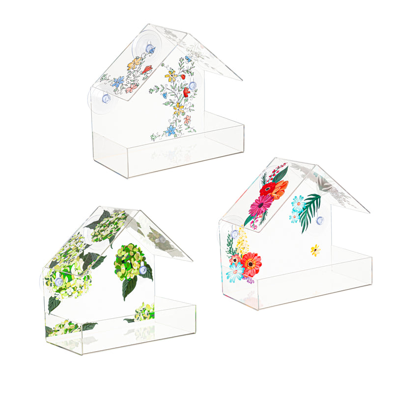 Printed Acrylic Window Bird Feeder, 3 Asst,2bf7200