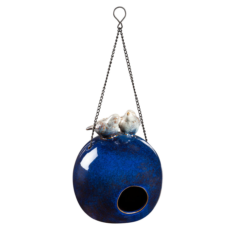 Round Cermaic Birdhouse with Bird Duo,2bh717