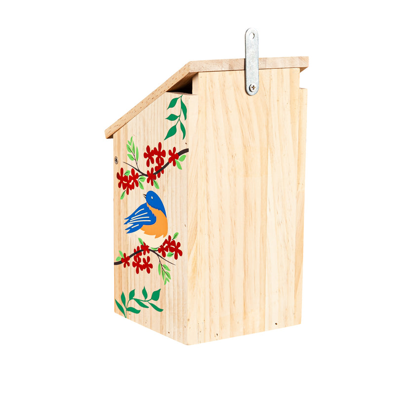 Bluebird Wood Bird House, Bluebird w/Red Flowers,2bh732