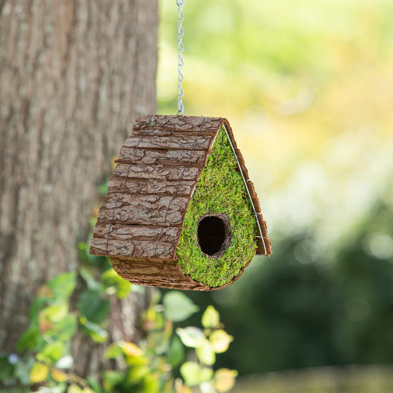 Evergreen Bird House,Moss Bird House, A-Frame,8.27x8.27x7.1 Inches