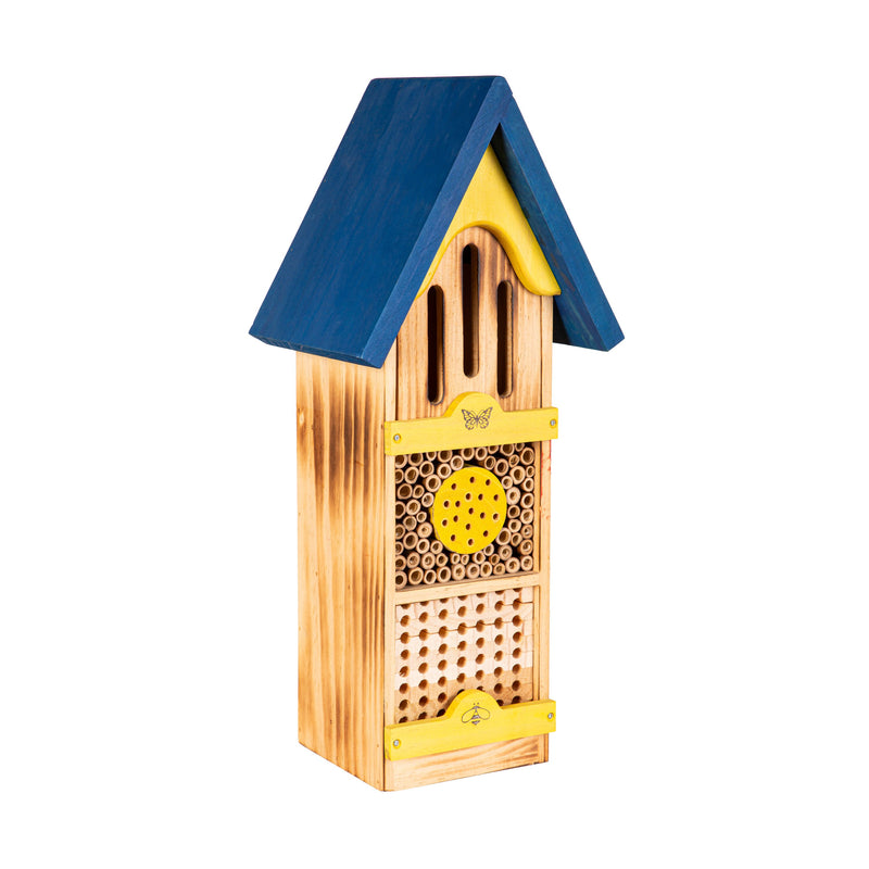 Wooden Tower Bee House, Blue & Yellow,2bh823