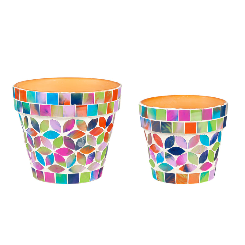 Multi-Color Flowers Mosaic Cachepots, Nested Set of 2,2cg0540